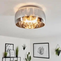 Suspension Verre Fumé-hofstein Plafonnier Belleguette Argenté, 3 lumières