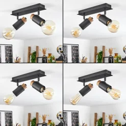 Lampes Vintages & Rétros-hofstein Plafonnier Brenier Bois foncé, Noir, 2 lumières