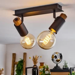 Lampes Vintages & Rétros-hofstein Plafonnier Brenier Bois foncé, Noir, 2 lumières