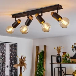 Lampes Vintages & Rétros-hofstein Plafonnier Brenier Bois foncé, Noir, 4 lumières
