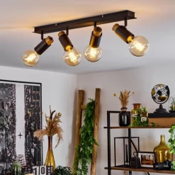 Lampes Vintages & Rétros-hofstein Plafonnier Brenier Bois foncé, Noir, 4 lumières