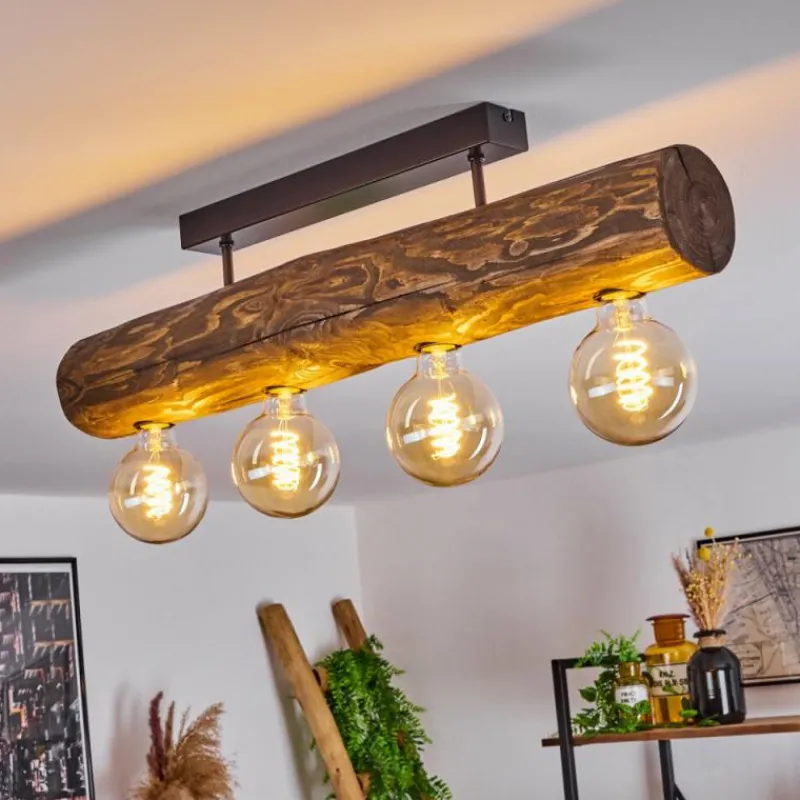 Style Boho-Chic-hofstein Plafonnier Canedo Brun, Écru, Noir, 4 lumières