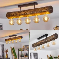 Style Boho-Chic-hofstein Plafonnier Canedo Brun, Écru, Noir, 5 lumières