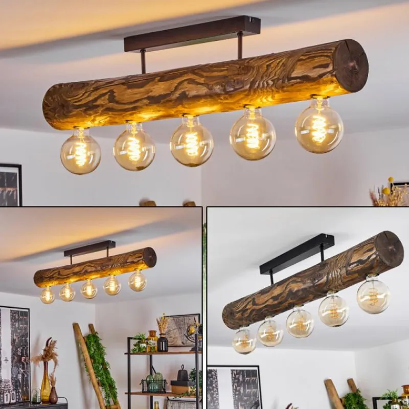 Style Boho-Chic-hofstein Plafonnier Canedo Brun, Écru, Noir, 5 lumières