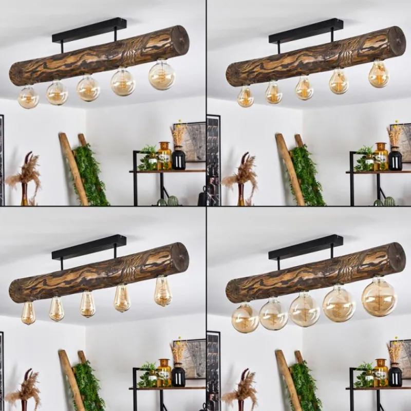 Style Boho-Chic-hofstein Plafonnier Canedo Brun, Écru, Noir, 5 lumières