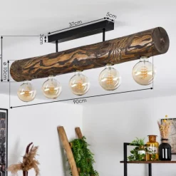 Style Boho-Chic-hofstein Plafonnier Canedo Brun, Écru, Noir, 5 lumières