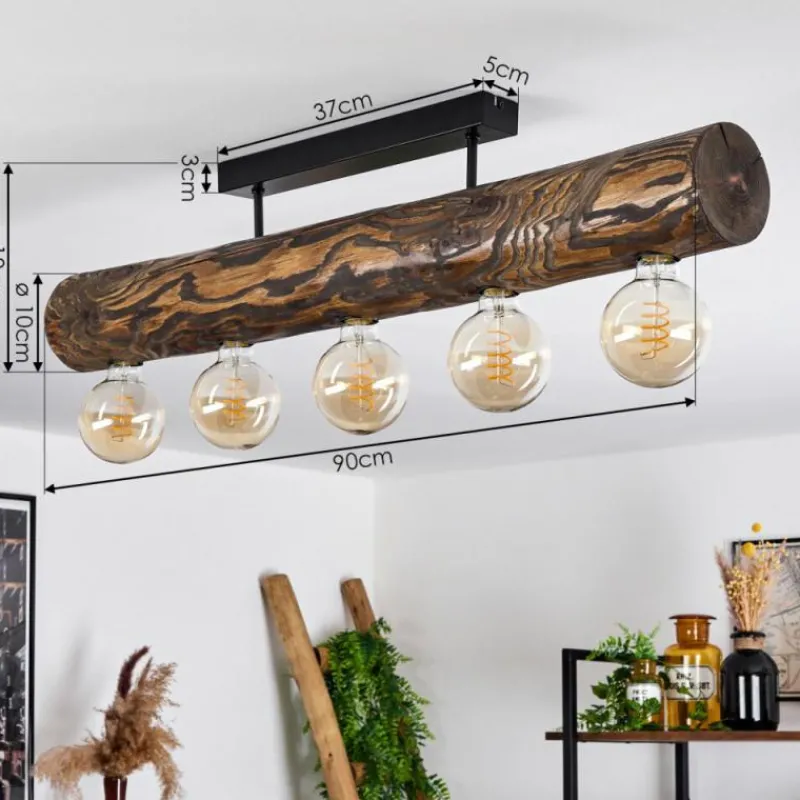 Style Boho-Chic-hofstein Plafonnier Canedo Brun, Écru, Noir, 5 lumières