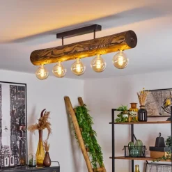 Style Boho-Chic-hofstein Plafonnier Canedo Brun, Écru, Noir, 5 lumières