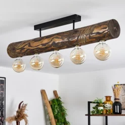 Style Boho-Chic-hofstein Plafonnier Canedo Brun, Écru, Noir, 5 lumières