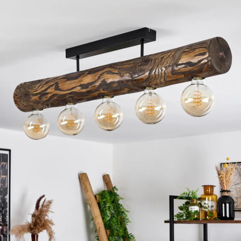 Style Boho-Chic-hofstein Plafonnier Canedo Brun, Écru, Noir, 5 lumières