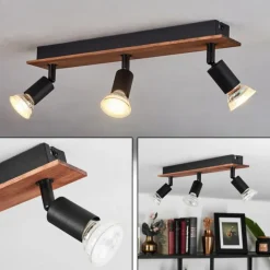 hofstein Plafonnier Castillo Bois foncé, Noir, 3 lumières