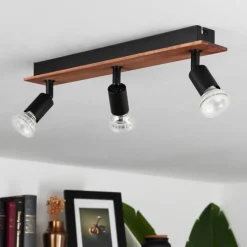 hofstein Plafonnier Castillo Bois foncé, Noir, 3 lumières