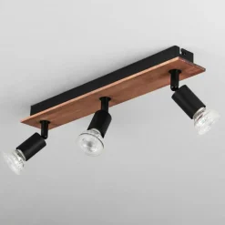 hofstein Plafonnier Castillo Bois foncé, Noir, 3 lumières