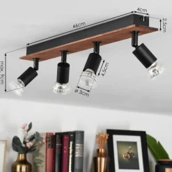 hofstein Plafonnier Castillo Bois foncé, Noir, 4 lumières