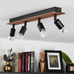 hofstein Plafonnier Castillo Bois foncé, Noir, 4 lumières