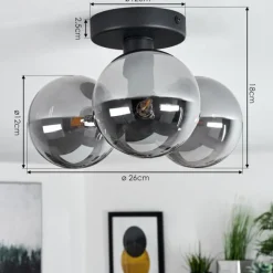 Suspension Verre Fumé-hofstein Plafonnier Cebola Noir, 3 lumières