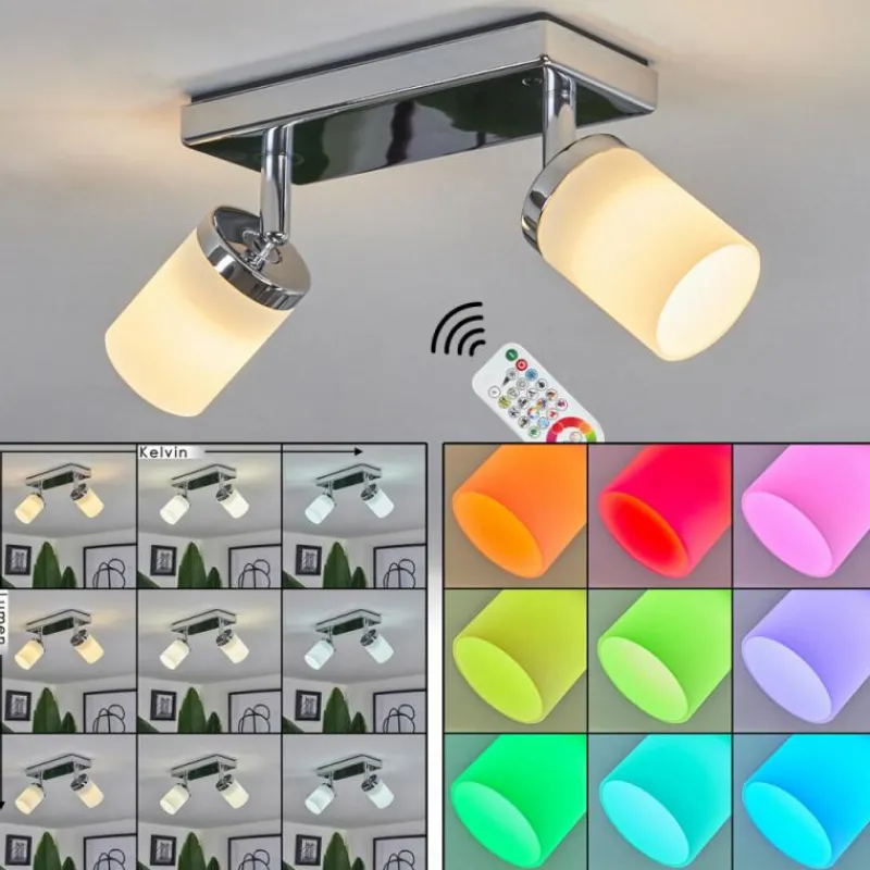 hofstein Plafonnier Cerejeiras LED Chrome, 2 lumières, Télécommandes, Changeur de couleurs