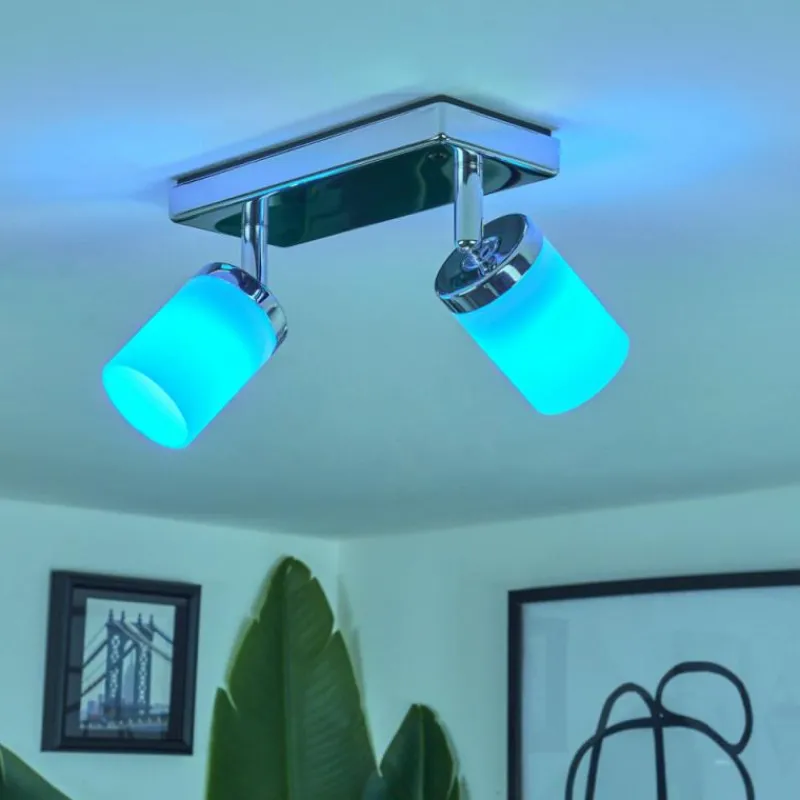 hofstein Plafonnier Cerejeiras LED Chrome, 2 lumières, Télécommandes, Changeur de couleurs
