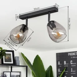 Suspension Verre Fumé-hofstein Plafonnier Chaiguao Noir, 2 lumières