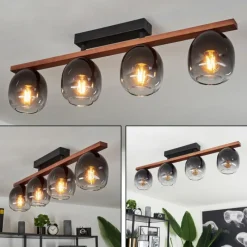 Suspension Verre Fumé-hofstein Plafonnier Chauplane Bois foncé, Noir, 4 lumières
