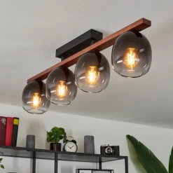 Suspension Verre Fumé-hofstein Plafonnier Chauplane Bois foncé, Noir, 4 lumières