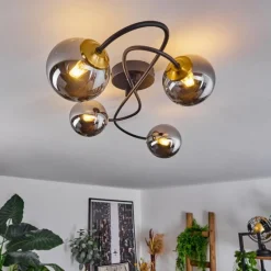 Lampes Art Déco-hofstein Plafonnier Chehalis Laiton, Noir, 4 lumières