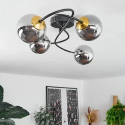 Lampes Art Déco-hofstein Plafonnier Chehalis Laiton, Noir, 4 lumières