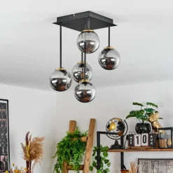 Suspension Verre Fumé-hofstein Plafonnier Chehalis Laiton, Noir, 5 lumières