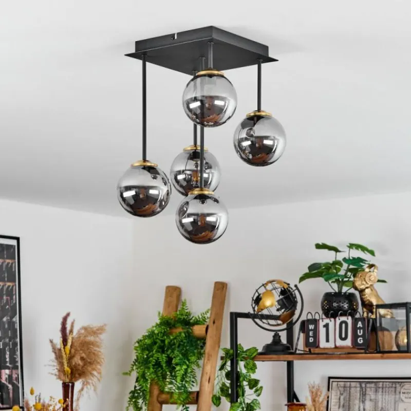 Suspension Verre Fumé-hofstein Plafonnier Chehalis Laiton, Noir, 5 lumières