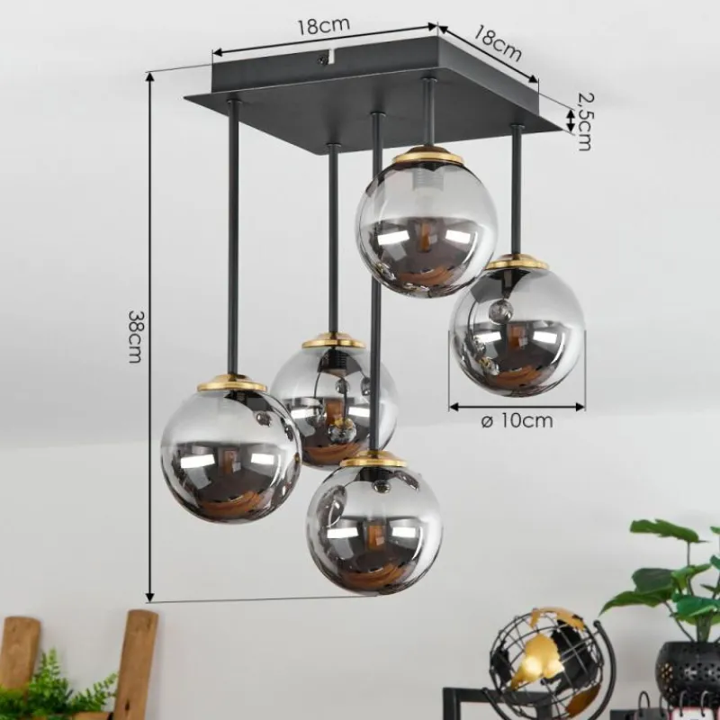 Suspension Verre Fumé-hofstein Plafonnier Chehalis Laiton, Noir, 5 lumières