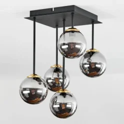 Suspension Verre Fumé-hofstein Plafonnier Chehalis Laiton, Noir, 5 lumières