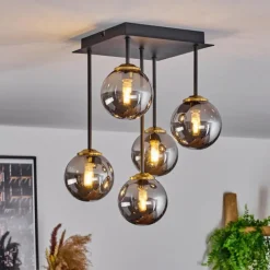 Suspension Verre Fumé-hofstein Plafonnier Chehalis Laiton, Noir, 5 lumières