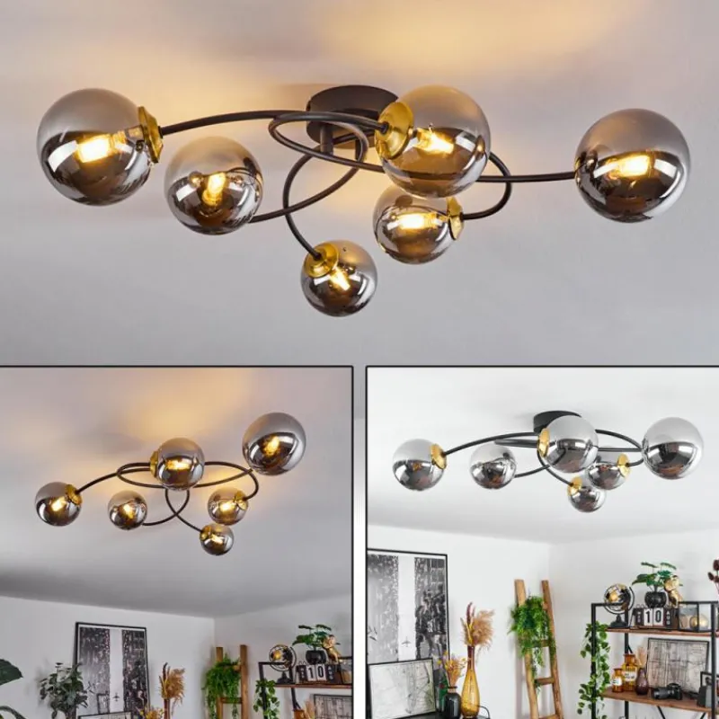 Suspension Verre Fumé-hofstein Plafonnier Chehalis Laiton, Noir, 6 lumières