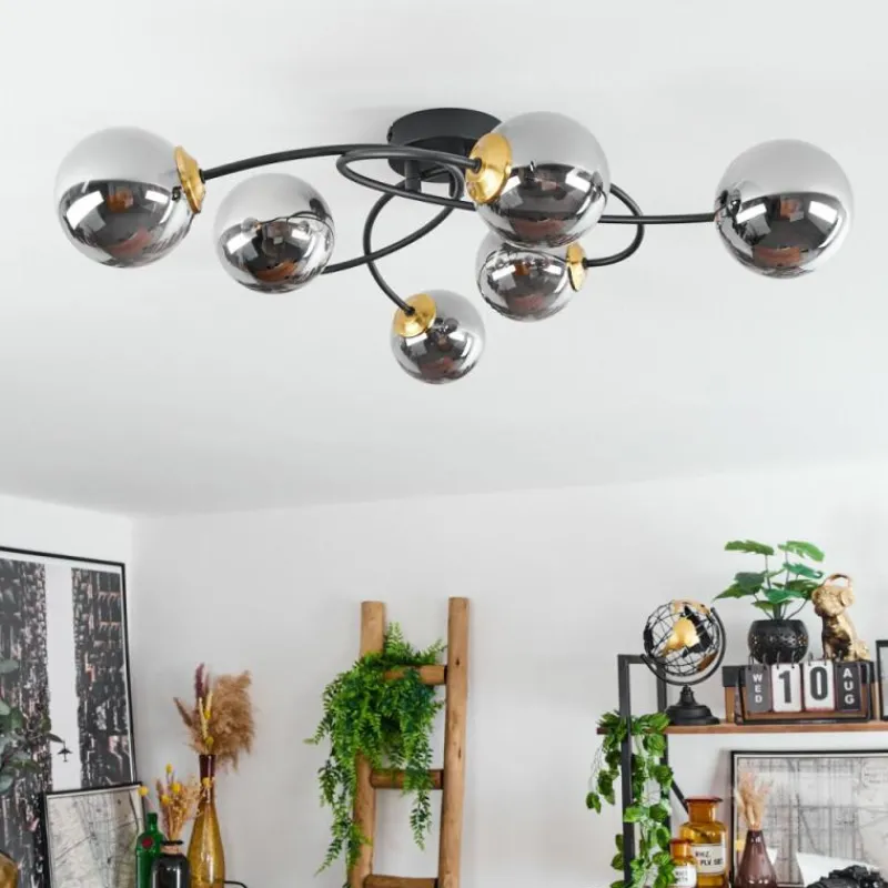 Suspension Verre Fumé-hofstein Plafonnier Chehalis Laiton, Noir, 6 lumières