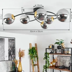 Suspension Verre Fumé-hofstein Plafonnier Chehalis Laiton, Noir, 6 lumières