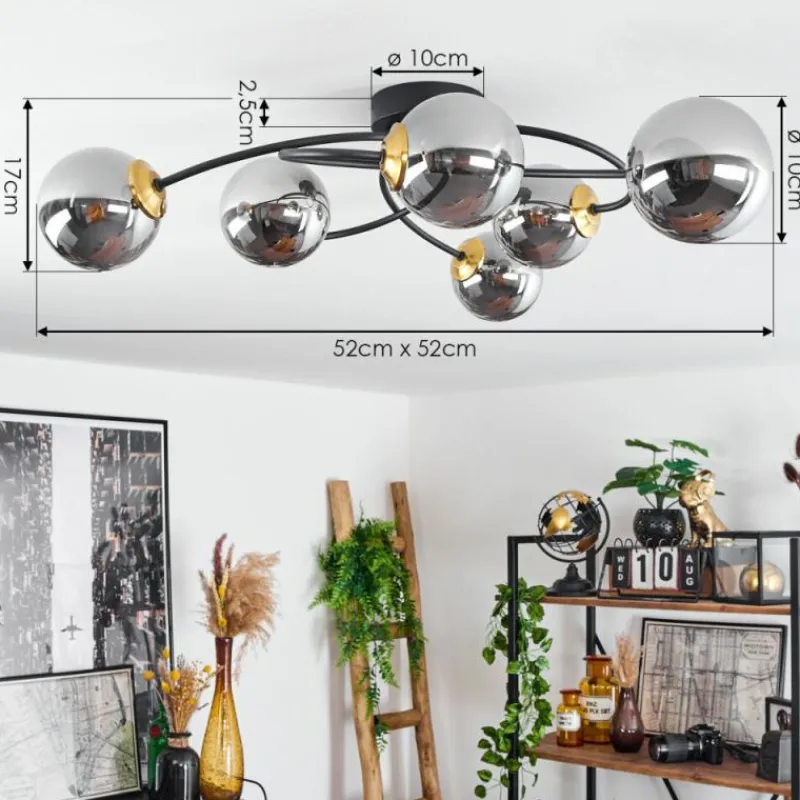 Suspension Verre Fumé-hofstein Plafonnier Chehalis Laiton, Noir, 6 lumières