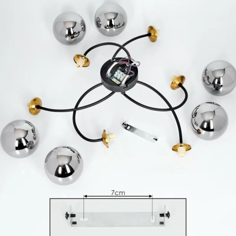 Suspension Verre Fumé-hofstein Plafonnier Chehalis Laiton, Noir, 6 lumières