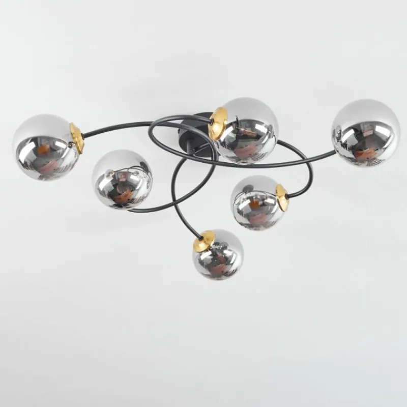 Suspension Verre Fumé-hofstein Plafonnier Chehalis Laiton, Noir, 6 lumières