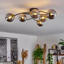 Suspension Verre Fumé-hofstein Plafonnier Chehalis Laiton, Noir, 6 lumières