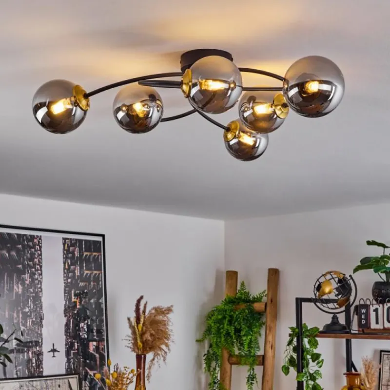 Suspension Verre Fumé-hofstein Plafonnier Chehalis Laiton, Noir, 6 lumières