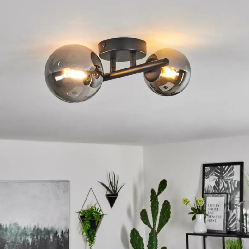 Suspension Verre Fumé-hofstein Plafonnier Chehalis LED Noir, 2 lumières