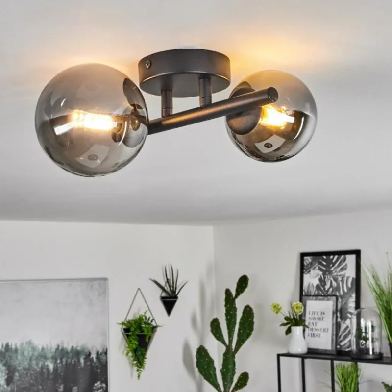 Suspension Verre Fumé-hofstein Plafonnier Chehalis LED Noir, 2 lumières