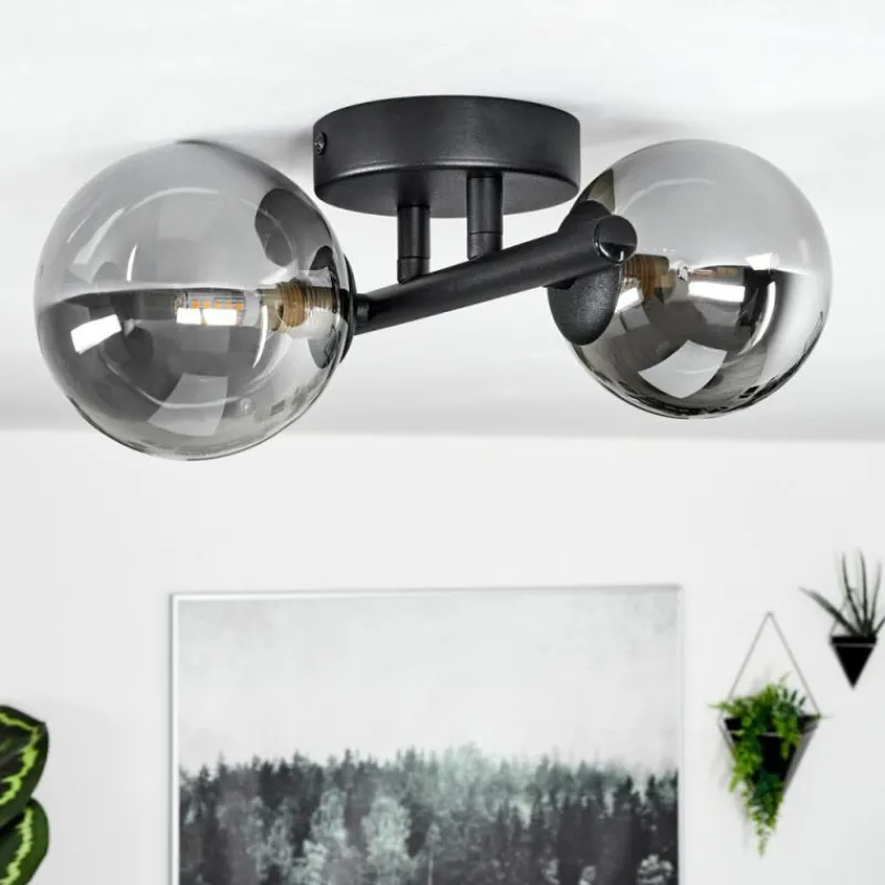 Suspension Verre Fumé-hofstein Plafonnier Chehalis LED Noir, 2 lumières