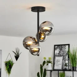 Suspension Verre Fumé-hofstein Plafonnier Chehalis Noir, 4 lumières