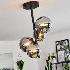 Suspension Verre Fumé-hofstein Plafonnier Chehalis Noir, 4 lumières