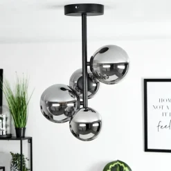 Suspension Verre Fumé-hofstein Plafonnier Chehalis Noir, 4 lumières