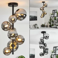 Suspension Verre Fumé-hofstein Plafonnier Chehalis Noir, 8 lumières