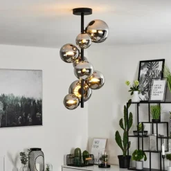 Suspension Verre Fumé-hofstein Plafonnier Chehalis Noir, 8 lumières