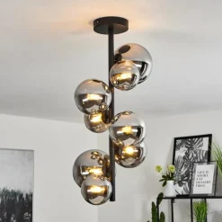 Suspension Verre Fumé-hofstein Plafonnier Chehalis Noir, 8 lumières