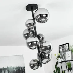 Suspension Verre Fumé-hofstein Plafonnier Chehalis Noir, 8 lumières